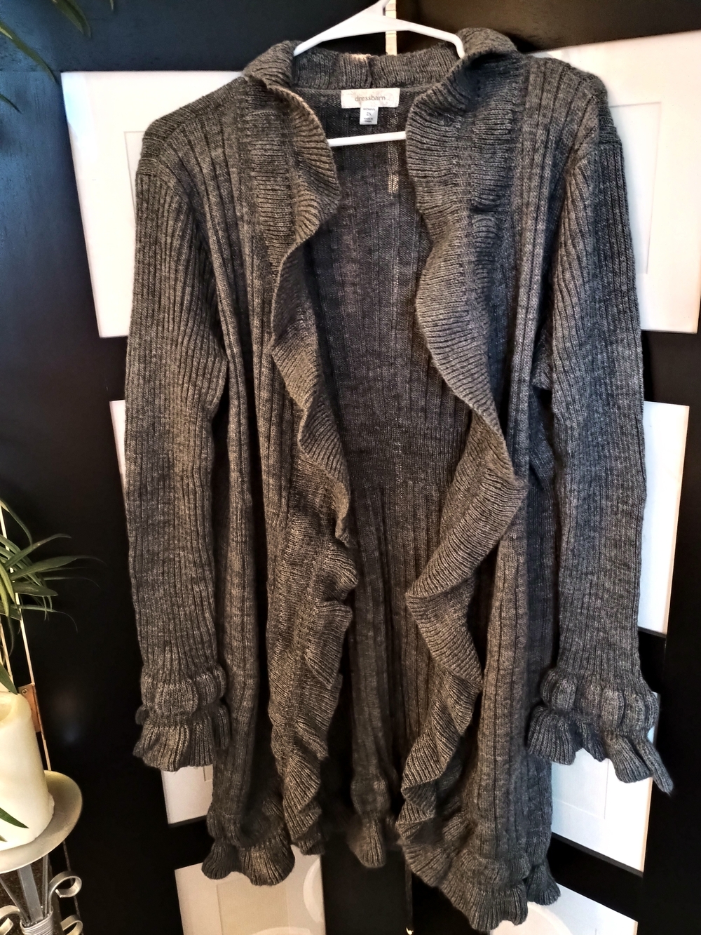 Charcoal Gray Ruffled Duster Cardigan